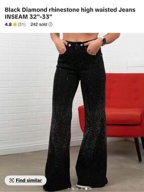 High-Rise Black Rhinestone Wide-Leg Jeans